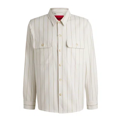 Hugo Boss Oversize-fit Overshirt In Striped Oxford Cotton In White