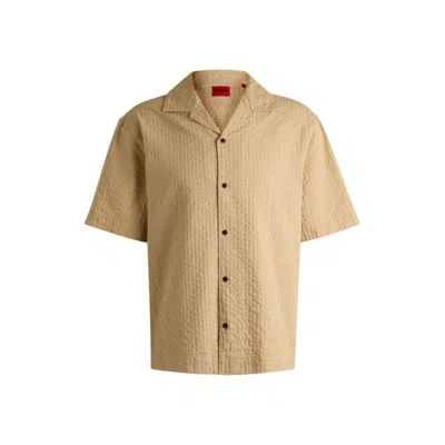 Hugo Boss Oversize-fit Shirt In Cotton Seersucker In Beige