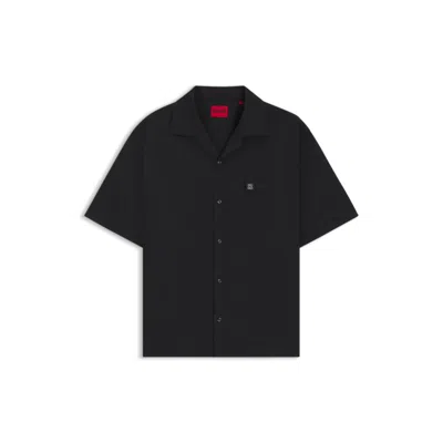 Hugo Boss Oversize-fit Shirt In Paper-touch Cotton In Black