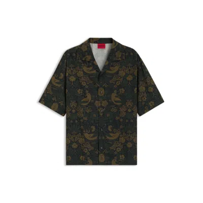 Hugo Boss Oversize-fit Shirt In Printed Cotton Poplin In Multi