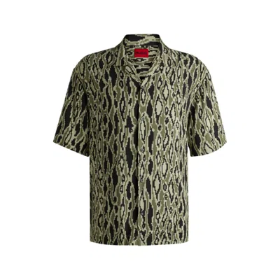 Hugo Boss Oversize-fit Shirt In Python-print Poplin In Green
