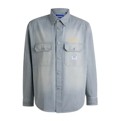 Hugo Boss Oversize-fit Shirt In Striped Washed Denim In Blue