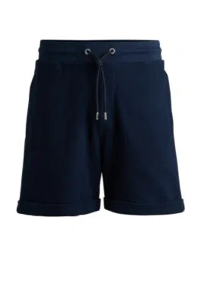 Hugo Boss Oversize-fit Shorts With Silver-tone Trims In Dark Blue