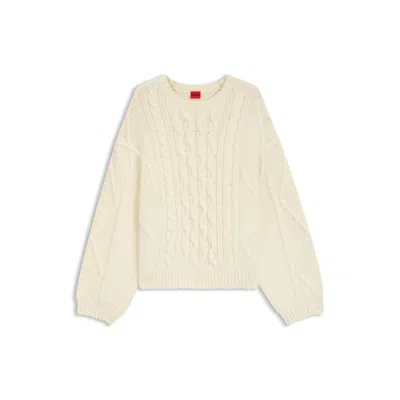 Hugo Boss Oversize-fit Sweater With Cable Knit In Neutral