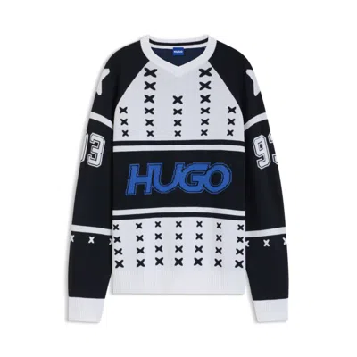 Hugo Boss Oversize-fit Sweater With Ice-hockey-inspired Artwork In Black