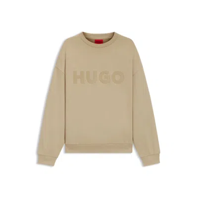 Hugo Boss Oversize-fit Sweatshirt In Cotton Terry With Logo Print In Neutral