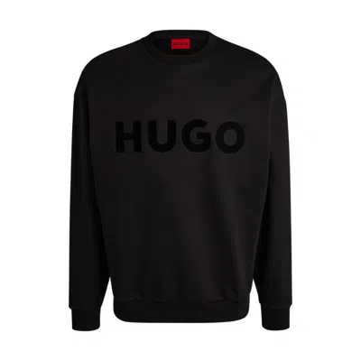 Hugo Boss Oversize-fit Sweatshirt In Cotton Terry With Logo Print In Black