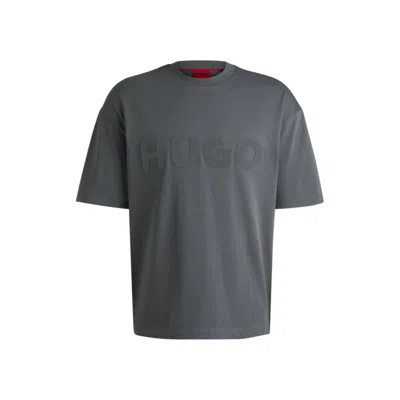 Hugo Boss Oversize-fit T-shirt In Cotton With Decorative Reflective Logo In Grey