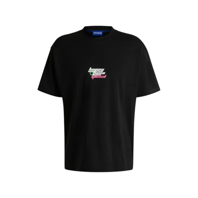 Hugo Boss Oversize-fit T-shirt In Cotton With Happy Hugo Logo In Black