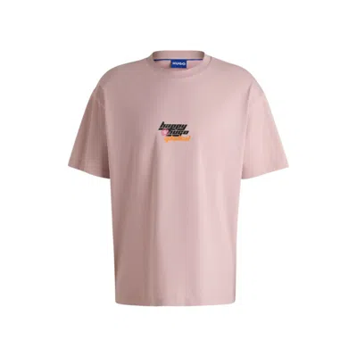 Hugo Boss Oversize-fit T-shirt In Cotton With Happy Hugo Logo In Pink