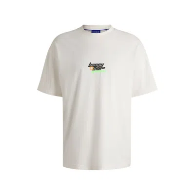 Hugo Boss Oversize-fit T-shirt In Cotton With Happy Hugo Logo In White