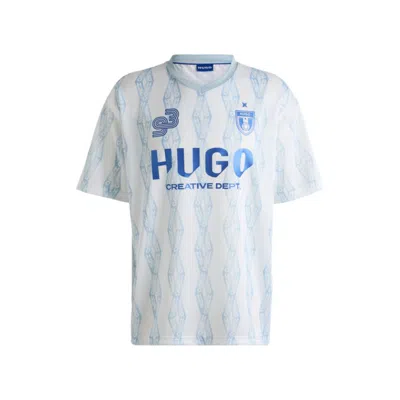 Hugo Boss Oversize-fit T-shirt With Football-inspired Artwork In White