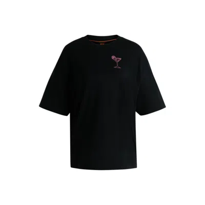 Hugo Boss Oversize T-shirt In Cotton Jersey With Logo Artwork In Black