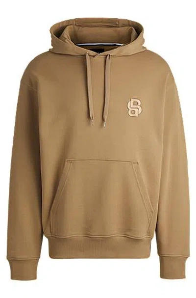 Hugo Boss Oversized-fit Hoodie In Cotton With Double B Monogram In Beige