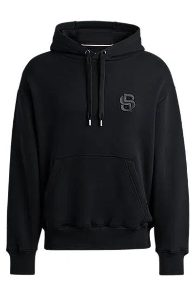 Hugo Boss Oversize-fit Hoodie In Cotton With Double B Monogram In Black