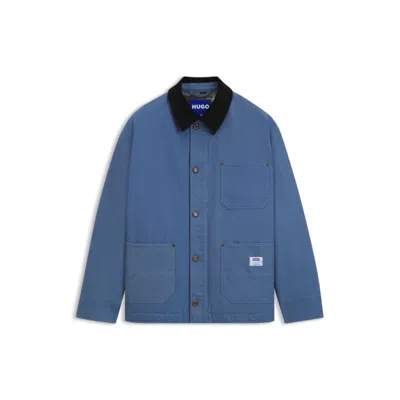 Hugo Boss Oversized-fit Jacket With Corduroy Collar In Blue