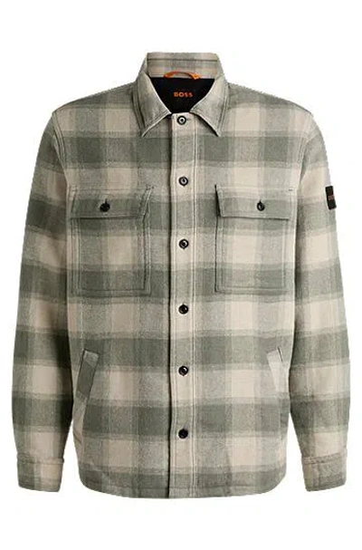 Hugo Boss Oversized-fit Overshirt In Checked Tweed With Point Collar In Beige