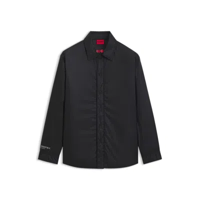 Hugo Boss Oversized-fit Overshirt In Ripstop Fabric In Black