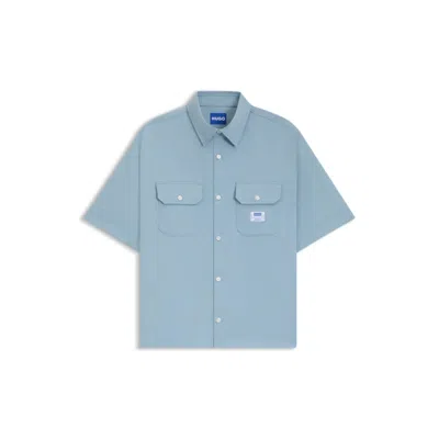 Hugo Boss Oversized-fit Shirt In Cotton Twill With Zip Closure In Blue