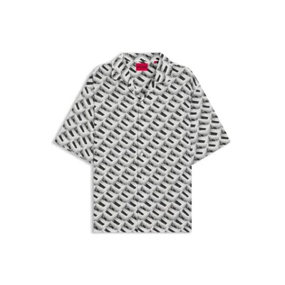 Hugo Boss Oversized-fit Shirt With Statement Print In White