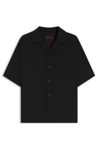 Hugo Boss Oversize-fit Shirt In Broderie-anglaise Cotton In Black