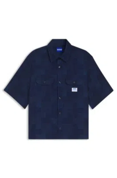 HUGO BOSS OVERSIZED-FIT SHIRT WITH CHECK PATTERN