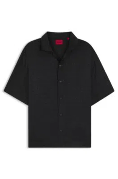 Hugo Boss Oversize-fit Shirt In Broderie-anglaise Cotton In Black