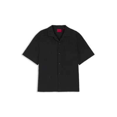 Hugo Boss Oversize-fit Shirt In Broderie-anglaise Cotton In Black