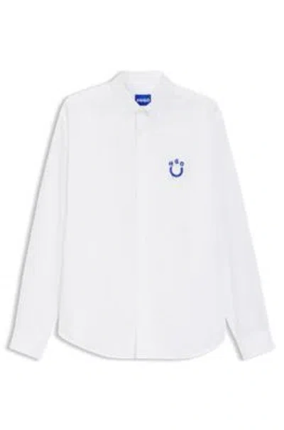 Hugo Boss Oversize-fit Shirt In Oxford Cotton With Logo Embroidery In White