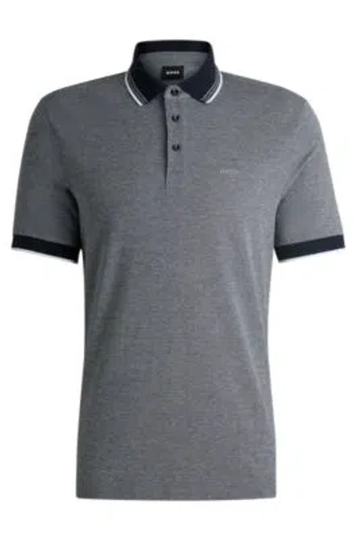 Hugo Boss Oxford-cotton-piqu Polo Shirt With Logo Detail In Gray