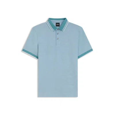 Hugo Boss Oxford-cotton-piqué Polo Shirt With Logo Detail In Blue