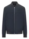 Hugo Boss Stretch Flannel Bomber Jacket With Ribbed Cuffs And Hem In Blue