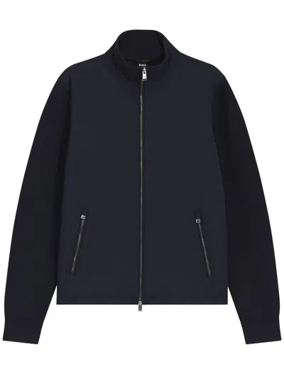 Hugo Boss Black P Ulmo Zip-up Textured Jacket In Blue