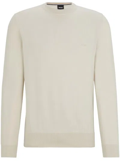 Hugo Boss Pacas Knitwear With Classic Crew Neck In Neutrals