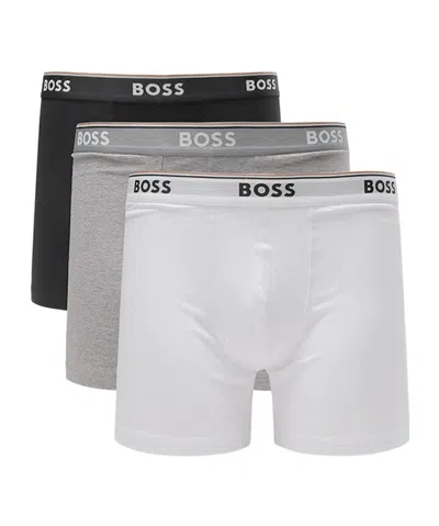 Hugo Boss Power Three Pack Mens Stretch Cotton Boxer Briefs With Logos Nos In White