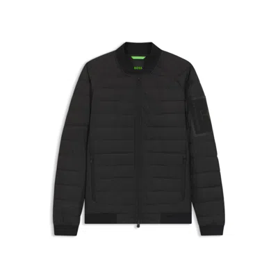Hugo Boss Padded Bomber Jacket With Water-repellent Finish In Black