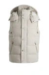 Hugo Boss Padded Gilet In Cotton-cashmere Corduroy With Detachable Hood In White