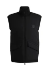 Hugo Boss Padded Mixed-material Gilet With Logo Badge In Black