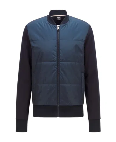 Hugo Boss Padded-panel Zipped Jacket In Blue