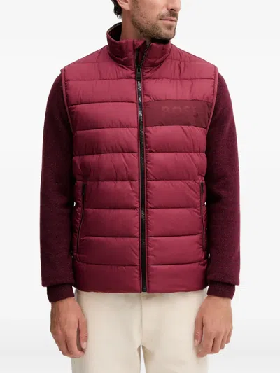 Hugo Boss Padded Zip-up Gilet In Burgundy