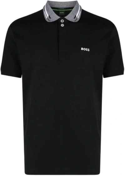Hugo Boss Paddy 1 Mens Interlock-cotton Polo Shirt With Embroidered L In Black 001