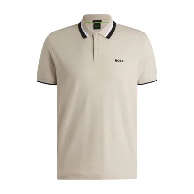 Hugo Boss Paddy Active Polo Shirt With Contrast Stripes In Beige