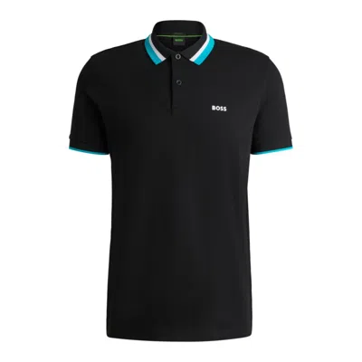 Hugo Boss Paddy Active Polo Shirt With Contrast Stripes In Black