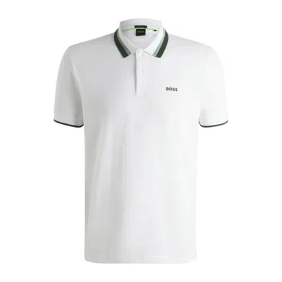 Hugo Boss Paddy Active Polo Shirt With Contrast Stripes In White
