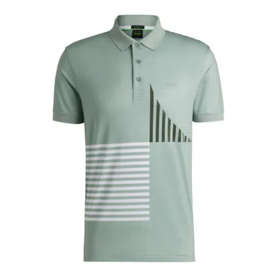 Hugo Boss Paddy Active Stretch-jersey Polo Shirt With Digital Print In Gray