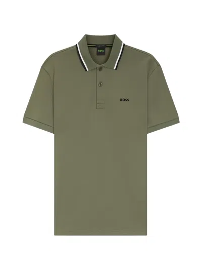 Hugo Boss Paddy Double-striped Polo Shirt In Green