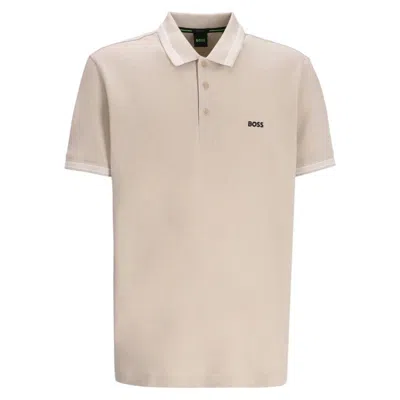 Hugo Boss Paddy Logo Detail Cotton Polo Shirt In Neutral
