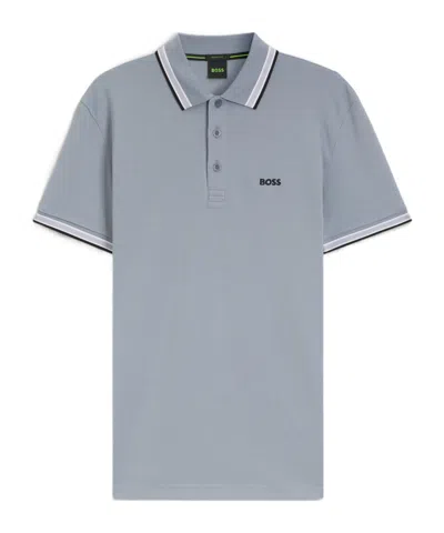 Hugo Boss Paddy Logo-embroidered Tipped Polo Shirt In Blue