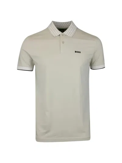 Hugo Boss Paddy Patterned Collar Polo Shirt In Gray