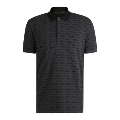 Hugo Boss Paddy Polo Shirt In Printed Stretch Cotton In Grey